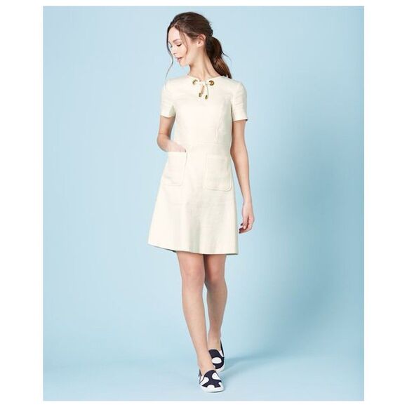 Boden Dresses & Skirts - Boden A-Line Shift Dress Womens Sz 14R White Short Sleeve Patch Pockets